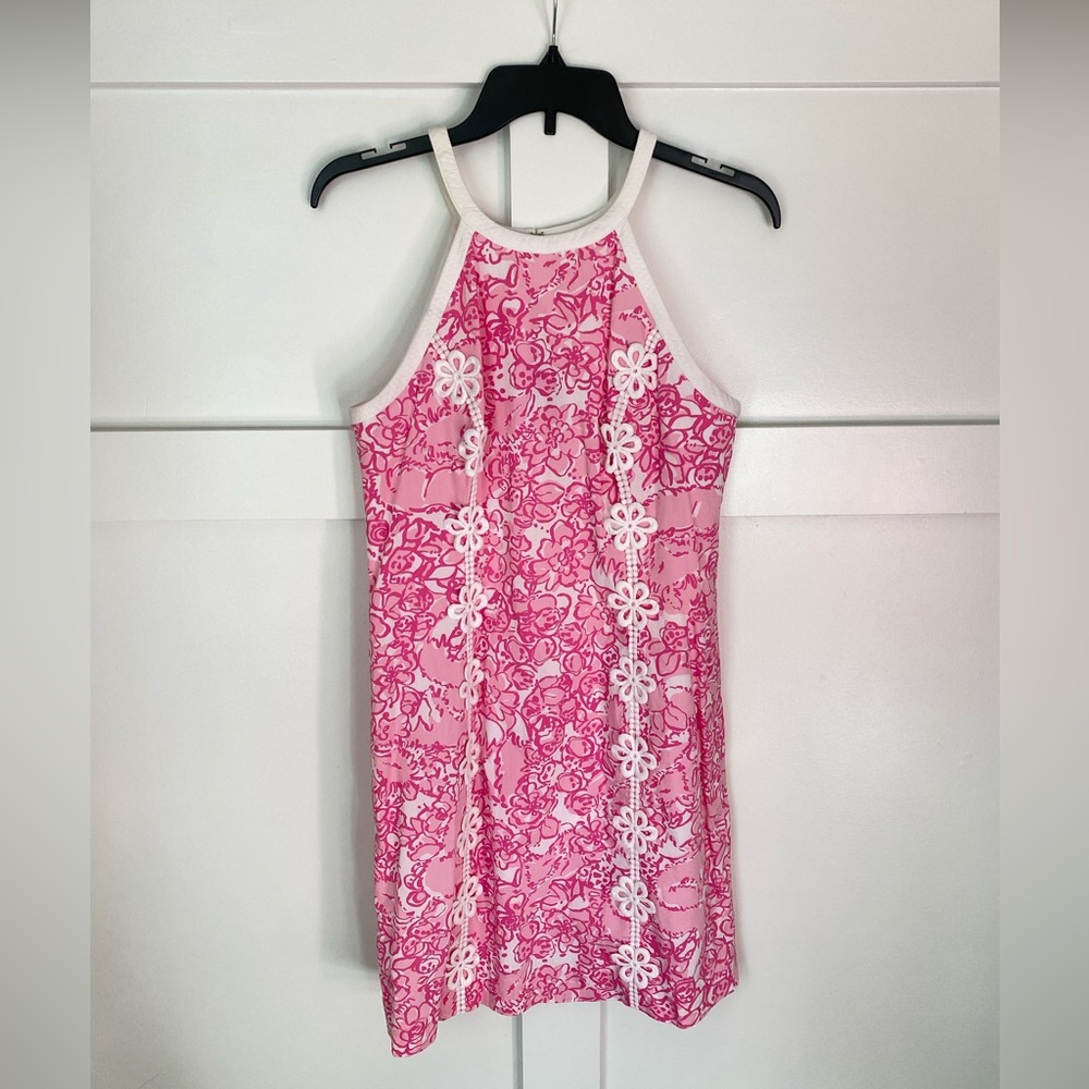 Lilly Pulitzer Pink Foxes w/ Lace‎ Flowers Shift Dress Size 4